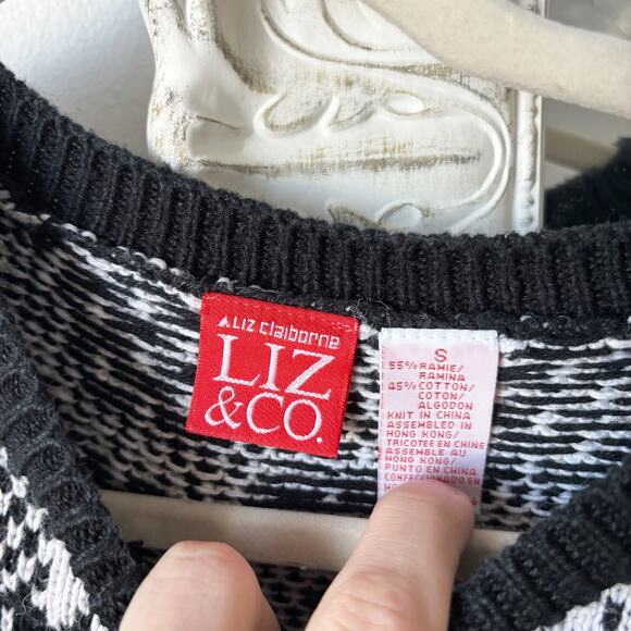 Vintage Liz Claiborne Checkered Cotton Oversized Sweater - Picture 2 of 3